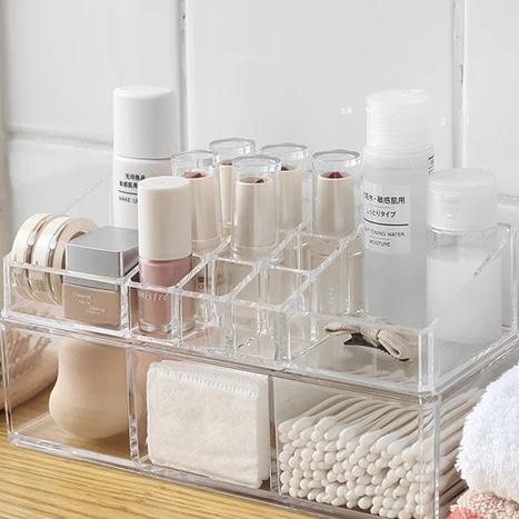 Double Acrylic Stackable Cosmetic Divided Organizer Makeup Holder