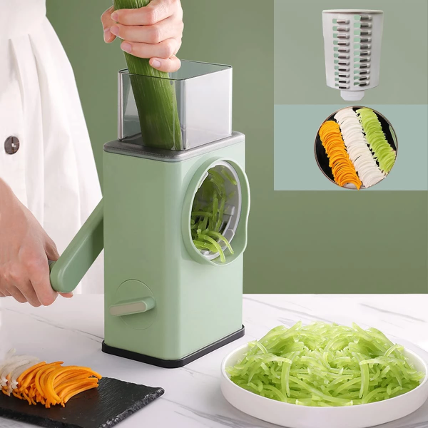 Multifunctional Storm Vegetable Cutter Manual Rotary Cheese Grater Shredder—Wider Hopper Round Mandolin Drum Slicer Cutter For Kitchen