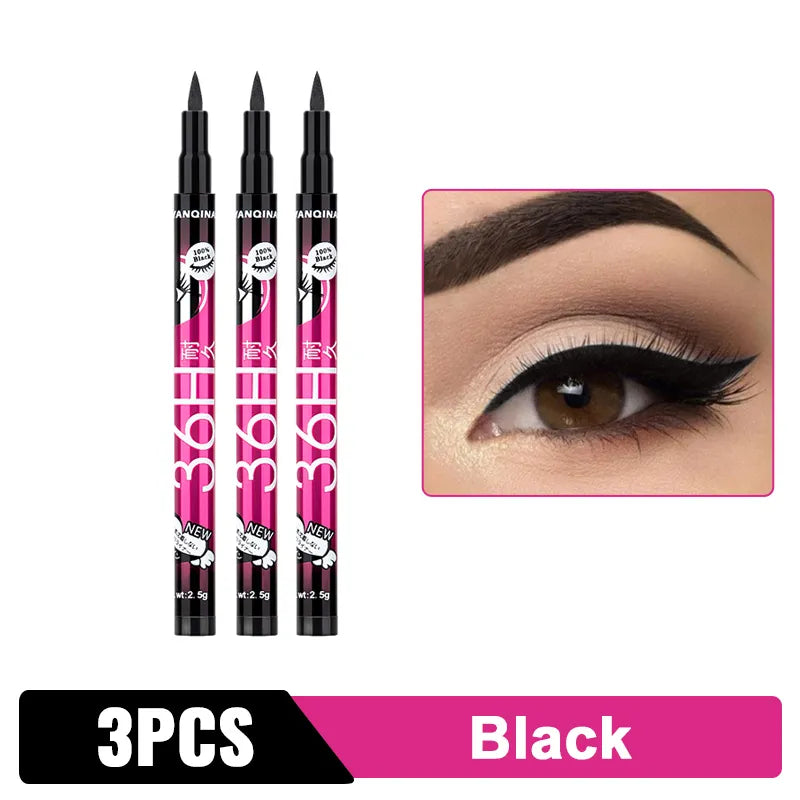 Black Liquid Eyeliner Waterproof Eyeliner Pencil 36H Long-Lasting Liquid Eye Liner Pen Quick-Dry No Blooming Cosmetics Tool