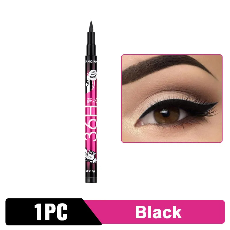 Black Liquid Eyeliner Waterproof Eyeliner Pencil 36H Long-Lasting Liquid Eye Liner Pen Quick-Dry No Blooming Cosmetics Tool