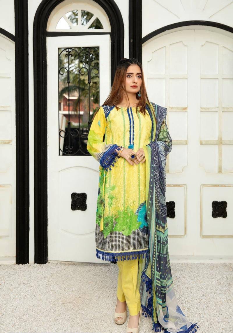 3 Pcs Safwa Women Unstiched Lawn Embroidered Suit SM-045