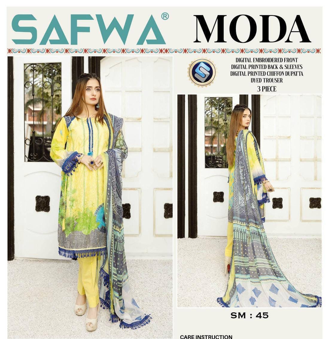 3 Pcs Safwa Women Unstiched Lawn Embroidered Suit SM-045