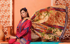 3 Pcs Women Unstitched Lawn Embroidered Suit SM-038