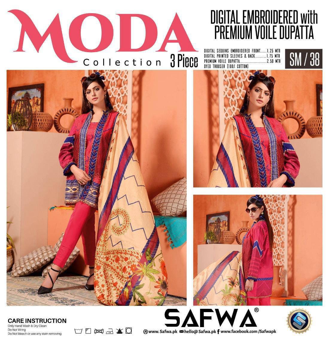 3 Pcs Women Unstitched Lawn Embroidered Suit SM-038